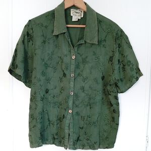 Vintage Short Sleeve Button Down Rayon Shirt Green
